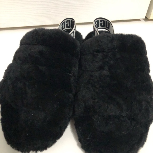 Women’s Black Ugg Slippers open toe with Logo straps size 8 loungewear fuzzy - Picture 4 of 14